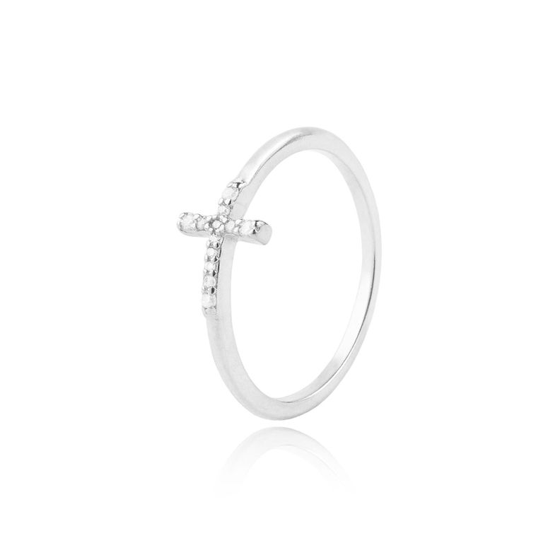 Anillo de Plata Esterlina 925 Cruz Circon-0