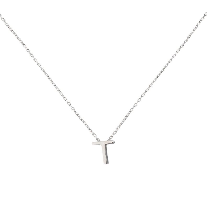 Collar de Plata Esterlina 925 Letra T Lisa-0