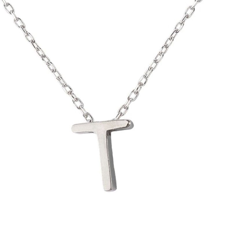 Collar de Plata Esterlina 925 Letra T Lisa-2