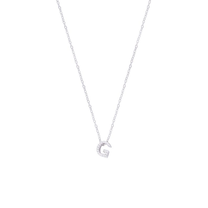 Collar de Plata Esterlina 925 Dije Letra G Circón-0
