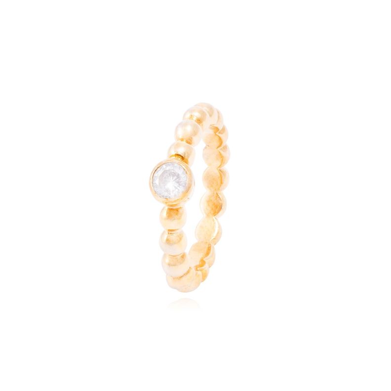 Anillo Plata Esterlina 925 Bolita Circonita Revestido Oro 18kt-0