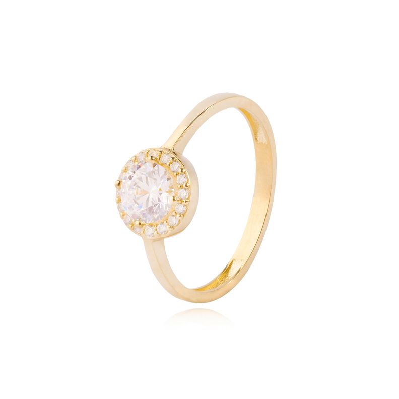 Anillo Compromiso Oro Amarillo 14kt Circonitas Destellantes 5mm-0