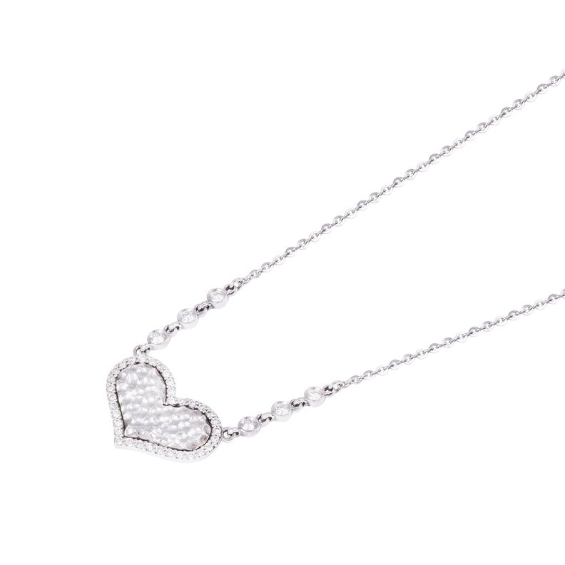 Collar Oro Blanco 18kt Corazón y Diamantes 27 Pts-0