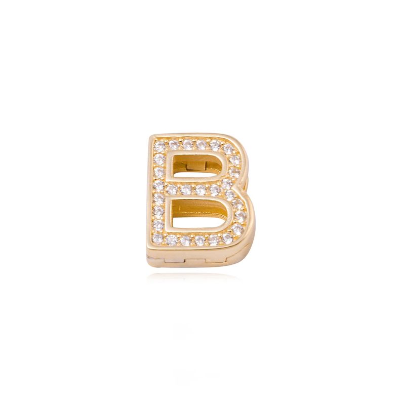 Dije de Plata broche Letra B con Circonita Revestido en Oro 18kt-0