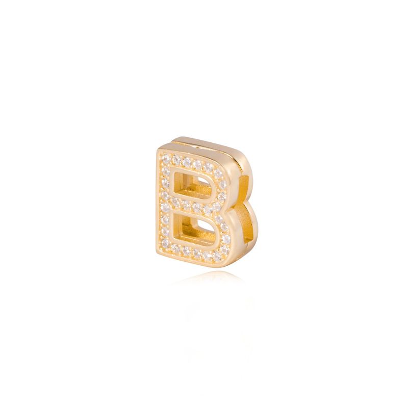 Dije de Plata broche Letra B con Circonita Revestido en Oro 18kt-1