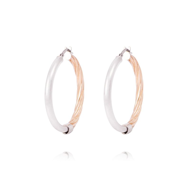 Aros de Plata Esterlina 925 Argollas Bicolor Revestido en Oro 18kt-0