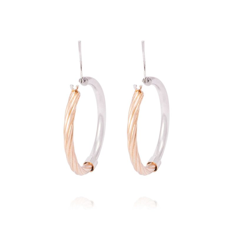 Aros de Plata Esterlina 925 Argollas Bicolor Revestido en Oro 18kt-2