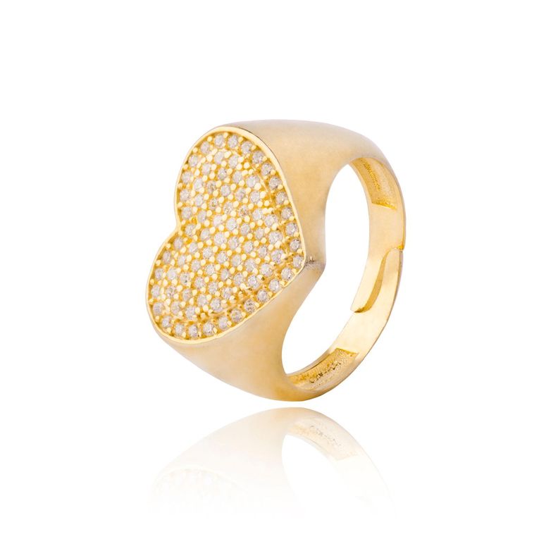 Anillo Plata Esterlina 925 Corazón Sello Revestido Oro 18kt-0