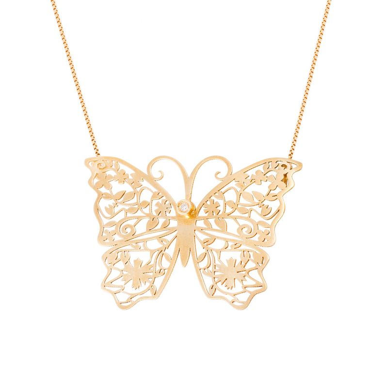 Collar de Oro Amarillo 18kt Mariposa Majestuosa con 1Pto Diamante-1