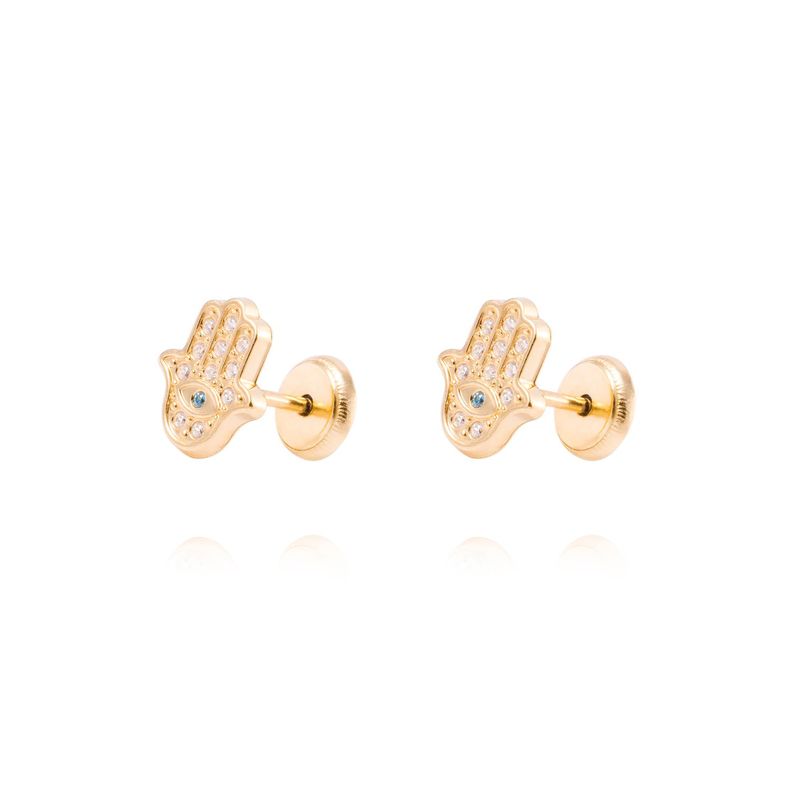 Aros de Oro de 18kt Mano de Fatima-0