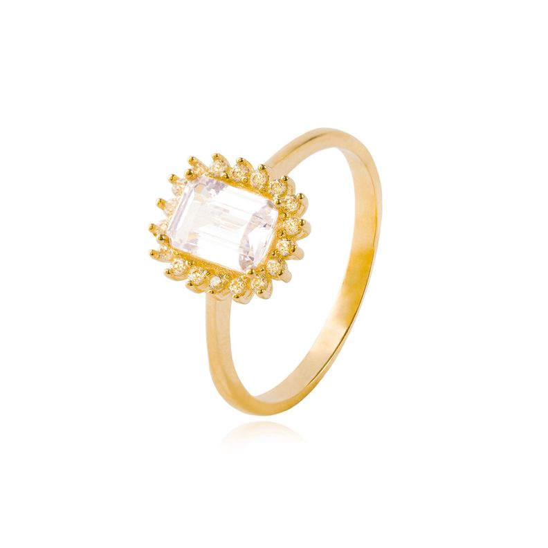 Anillo Compromiso de Oro 18kt Modelo Solitario Cuadrado con Circonitas-0