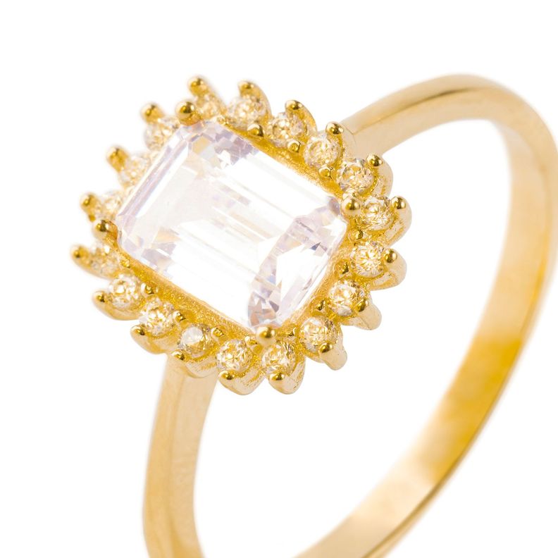 Anillo Compromiso de Oro 18kt Modelo Solitario Cuadrado con Circonitas-1