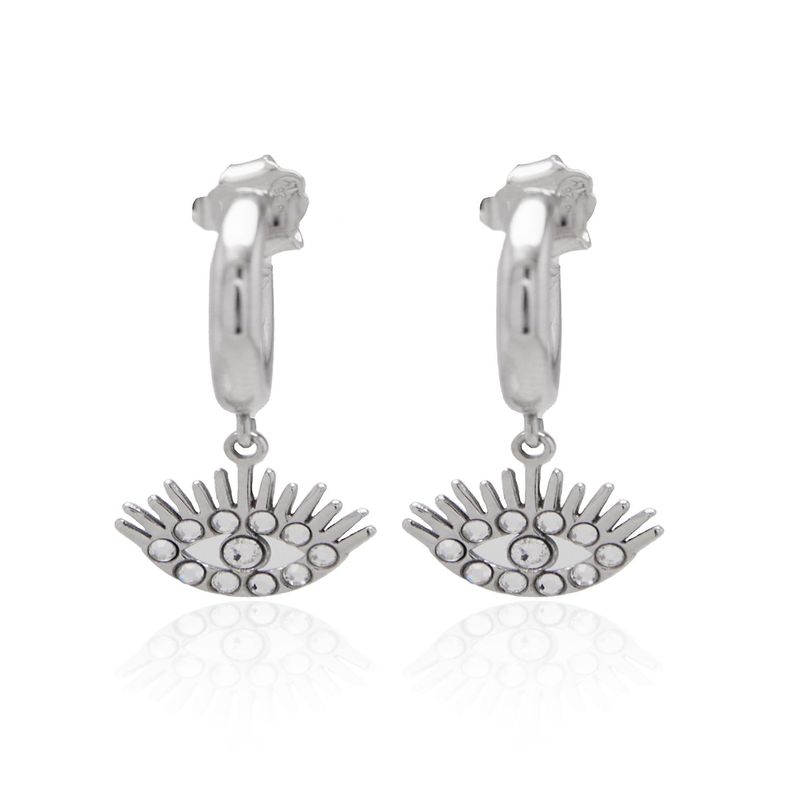 Aros de Plata Esterlina 925 Argollas Ojo Circonita-0
