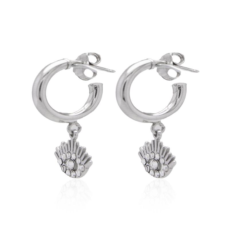 Aros de Plata Esterlina 925 Argollas Ojo Circonita-1