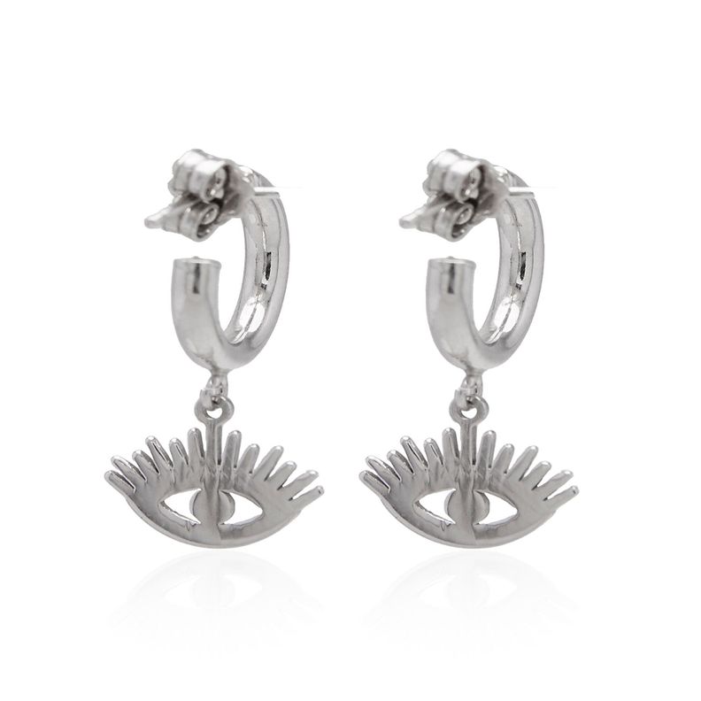 Aros de Plata Esterlina 925 Argollas Ojo Circonita-2