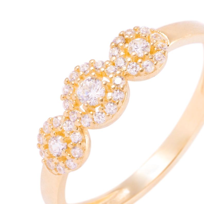 Anillo Compromiso de Oro 18Kt Circón Rosetón Triple-1