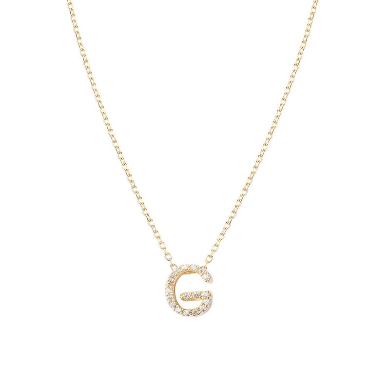 Collar de Plata Esterlina 925 Letra G Brillo Revestido en Oro 18kt-0