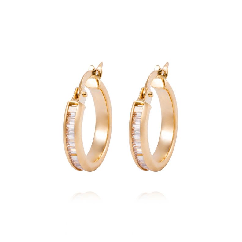 Aros de Oro 18kt Argollas Circon Baguette 19-0