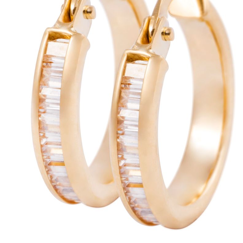 Aros de Oro 18kt Argollas Circon Baguette 19-1