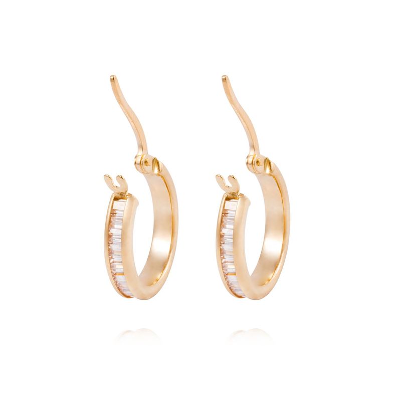 Aros de Oro 18kt Argollas Circon Baguette 19-2