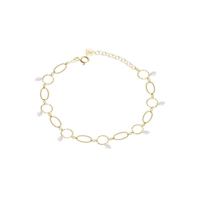 Pulsera Plata Esterlina 925 Óvalos Circonita Revestido en Oro 18kt-0