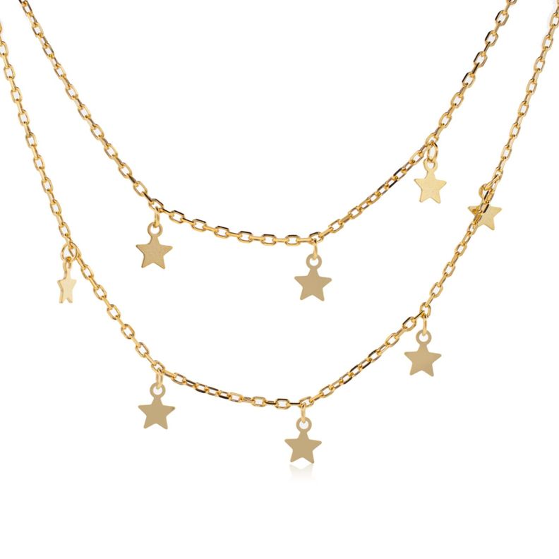 Collar de Plata Esterlina 925 Estrellas Revestido en Oro 18kt-1