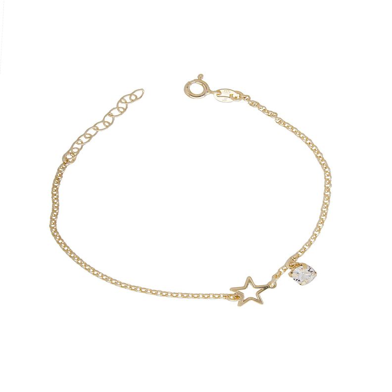 Pulsera Plata Esterlina 925 Estrella Revestido Oro 18kt-2