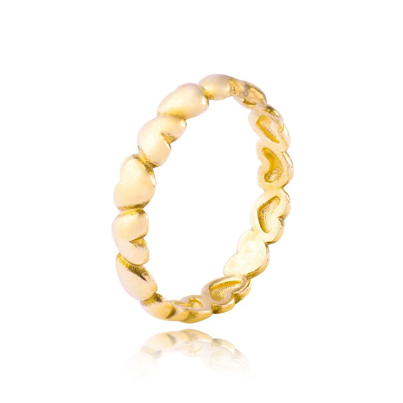 Anillo Plata Esterlina 925 Corazón Solido Revestido Oro Amarillo 18kt-0