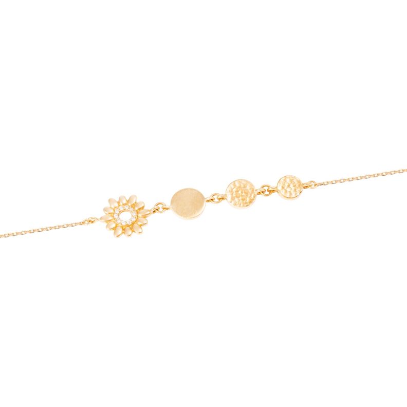 Pulsera de Oro Amarillo 18kt Círculos y Flor Diamantes 3 Pts-1