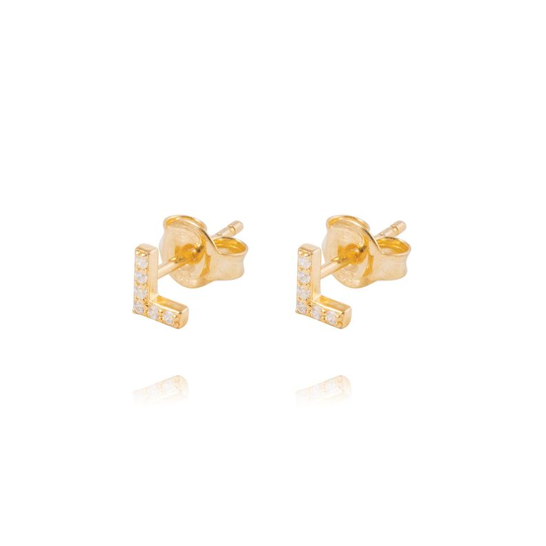 Aros de Plata Esterlina 925 Letra L Bañado en Oro 14kt-0