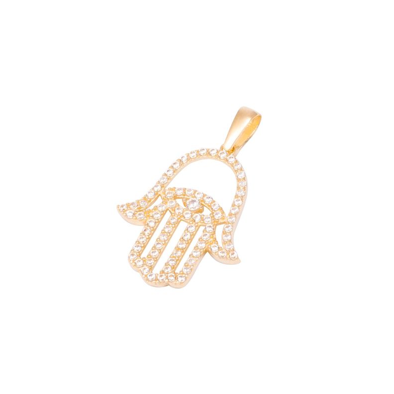 Colgante de Oro de 18kt Circonitas Mano de Fatima-0