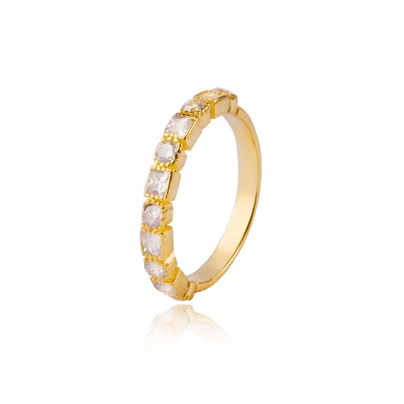 Anillo de Plata Esterlina 925 Circon Cuadrado Revestido en Oro 18kt-0