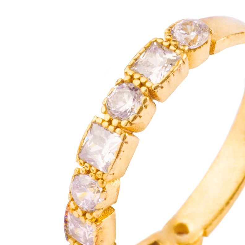 Anillo de Plata Esterlina 925 Circon Cuadrado Revestido en Oro 18kt-1