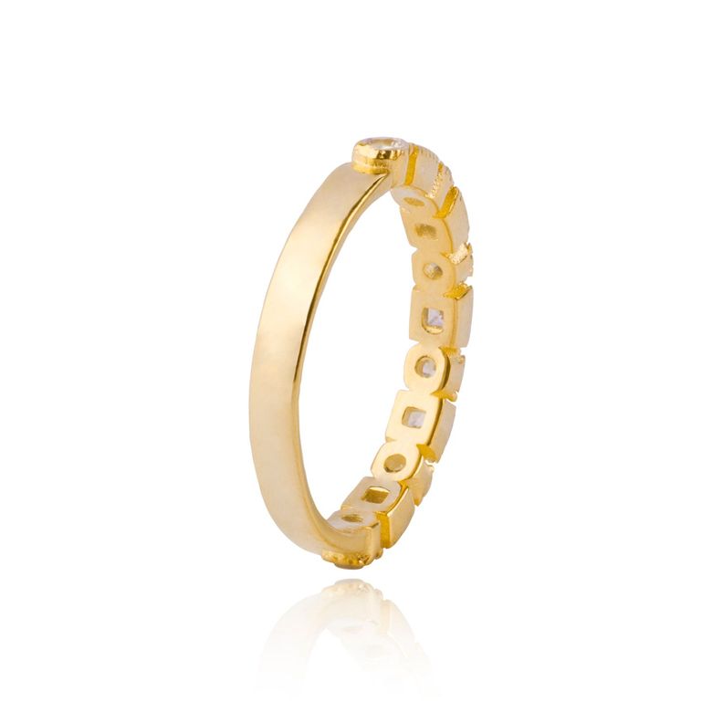 Anillo de Plata Esterlina 925 Circon Cuadrado Revestido en Oro 18kt-2