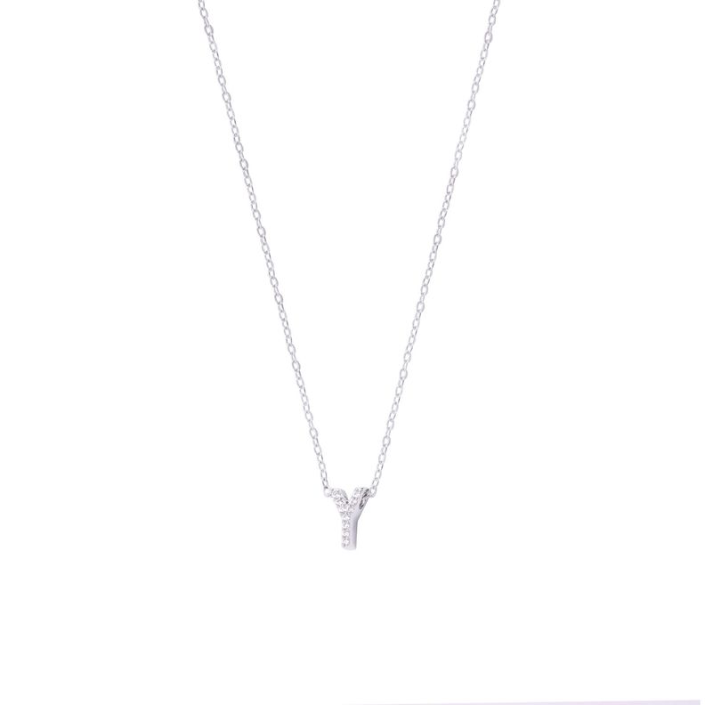 Collar de Plata Esterlina 925 Dije Letra Y Circón-0