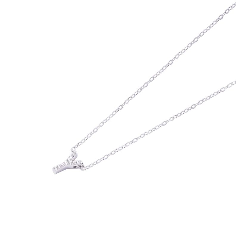 Collar de Plata Esterlina 925 Dije Letra Y Circón-1