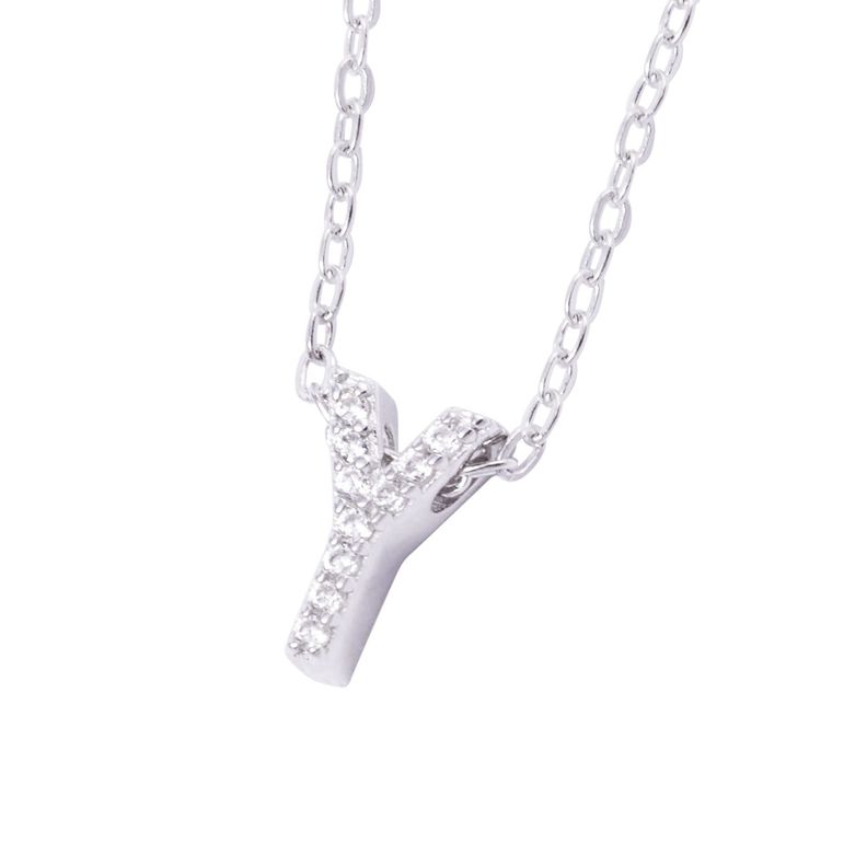 Collar de Plata Esterlina 925 Dije Letra Y Circón-2