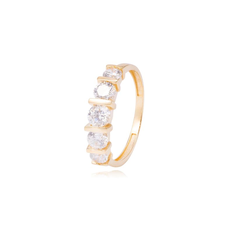 Anillo Compromiso de Oro 18Kt Cinco Circonitas Grandes-0