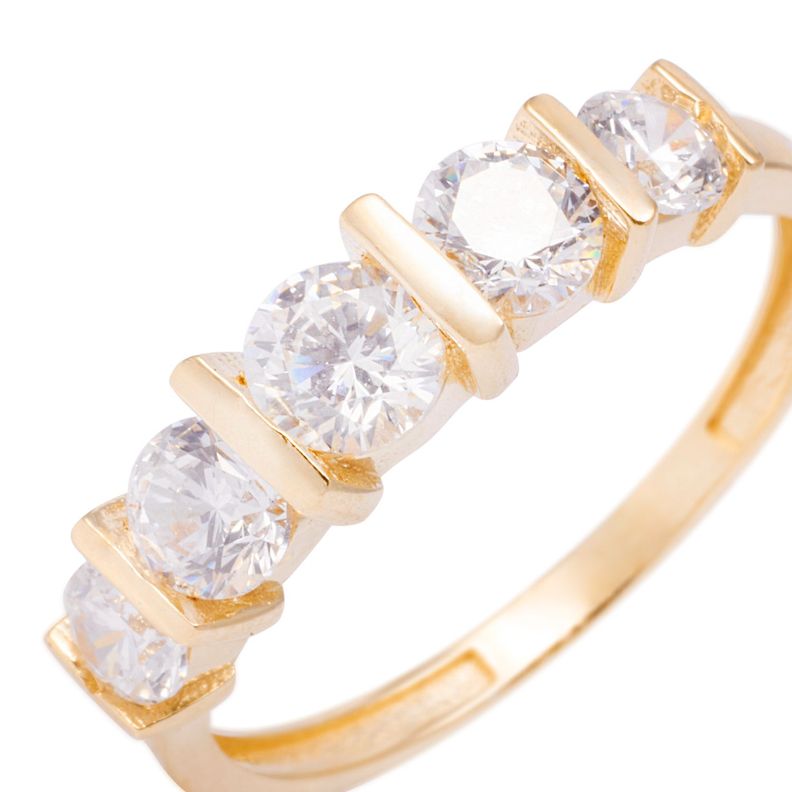 Anillo Compromiso de Oro 18Kt Cinco Circonitas Grandes-1