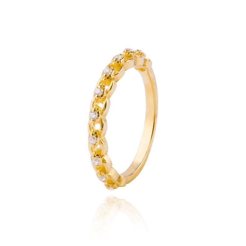 Anillo Plata Esterlina 925 Circonita Trenzada Revestida en Oro-0