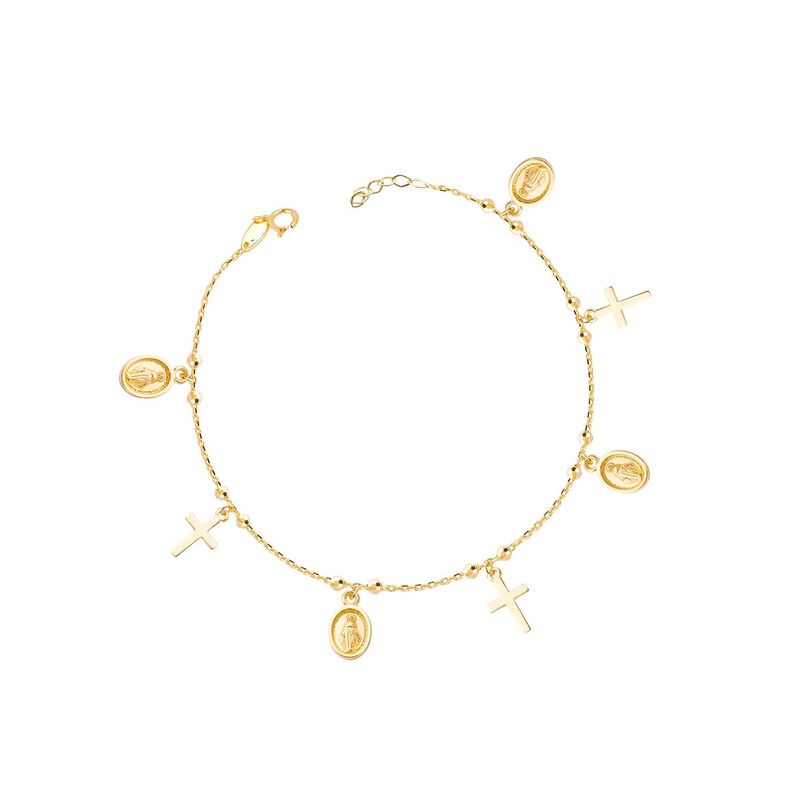 Pulseras de Oro 18kt Modelo Virgen, y Cruz Colgantes-0