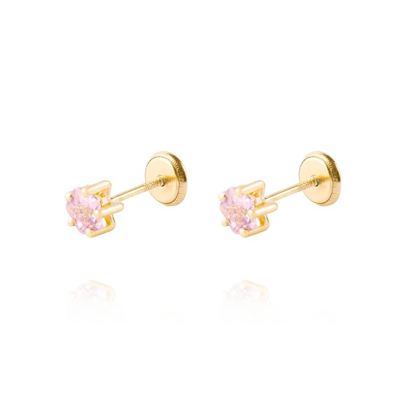Aros de Oro 18kt Estrella Piedra Rosa Francia-0