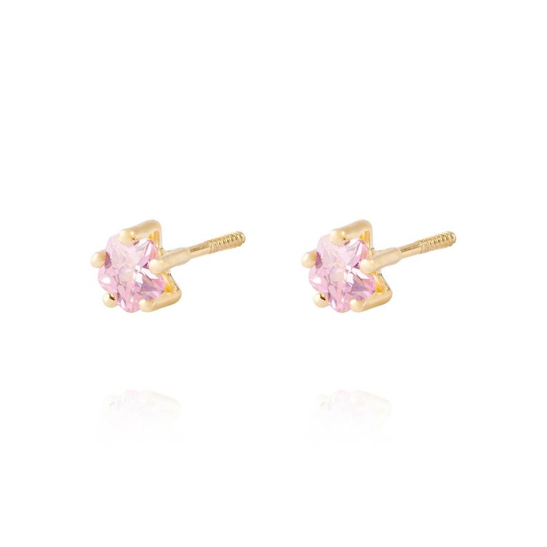 Aros de Oro 18kt Estrella Piedra Rosa Francia-1
