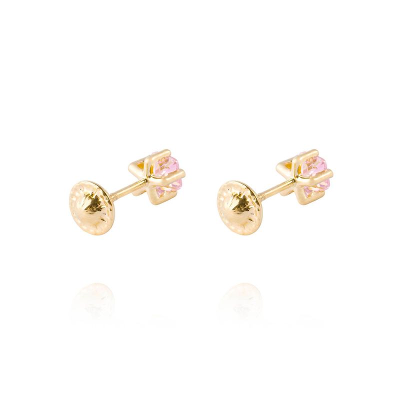 Aros de Oro 18kt Estrella Piedra Rosa Francia-2