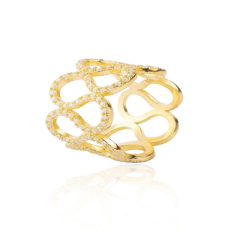 Anillo de Plata Esterlina 925 Ondas Circon Revestido en Oro 18kt-0