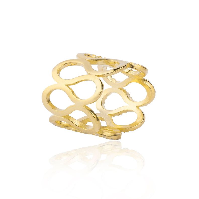 Anillo de Plata Esterlina 925 Ondas Circon Revestido en Oro 18kt-1