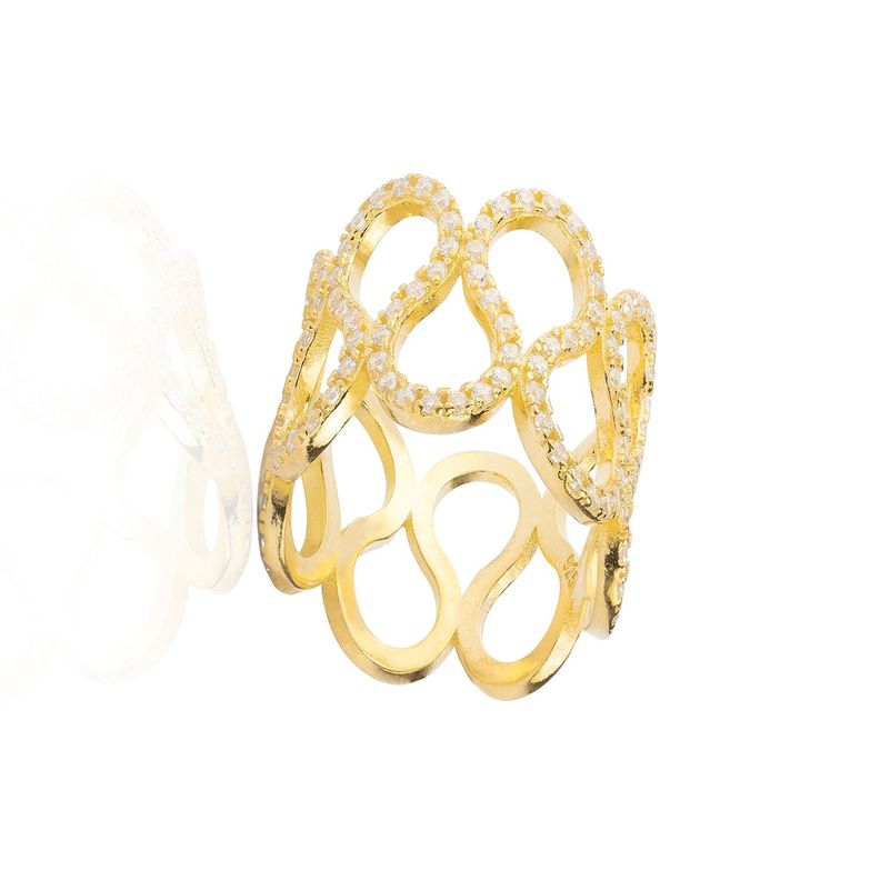 Anillo de Plata Esterlina 925 Ondas Circon Revestido en Oro 18kt-2