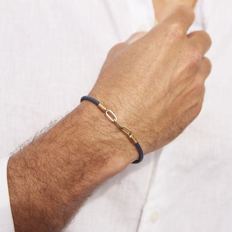 Pulsera de Oro Amarillo 18kt Cuero Eslabón-3
