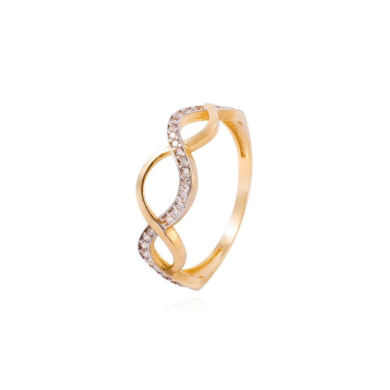 Anillo de Oro 18kt Ondas Circón y Liso-0