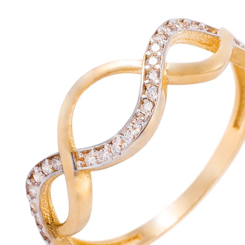 Anillo de Oro 18kt Ondas Circón y Liso-1